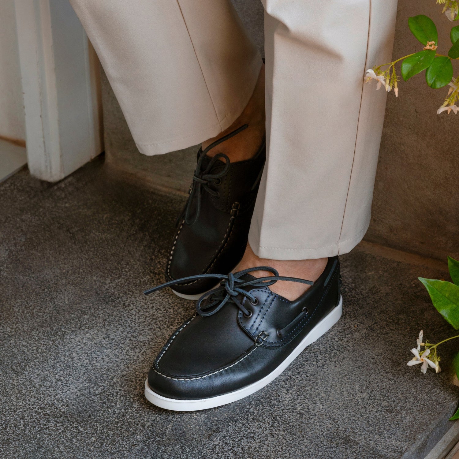 Mocassini Barca 01 con Lacci in Pelle - Blu