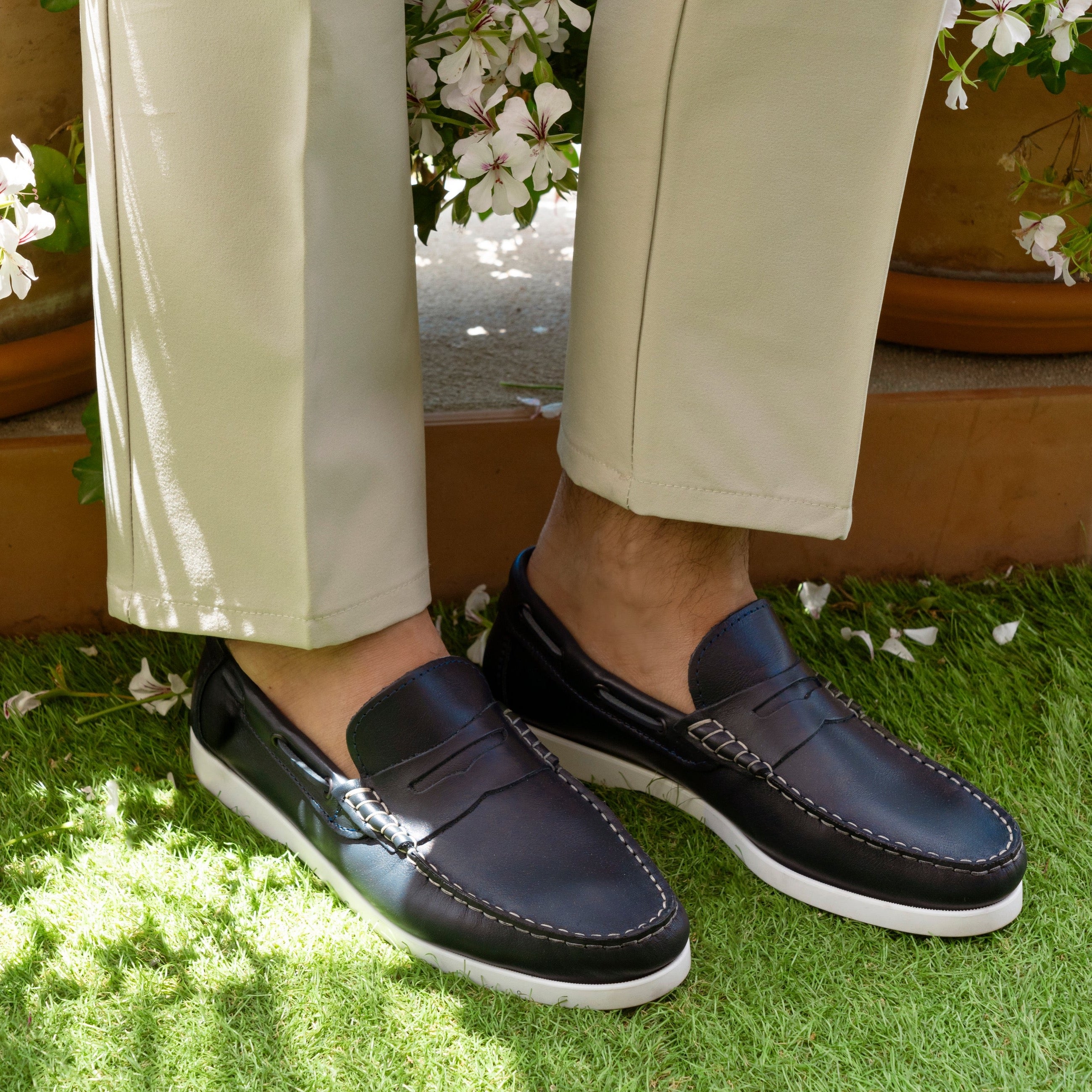Mocassini Barca 02 con Bendina in Pelle - Blu