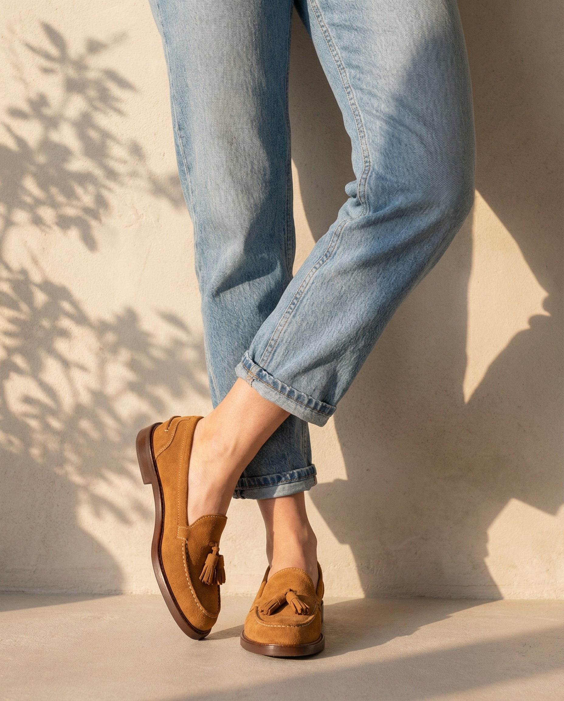 Mocassini A104PN Donna con fiocco in Camoscio - Cuoio