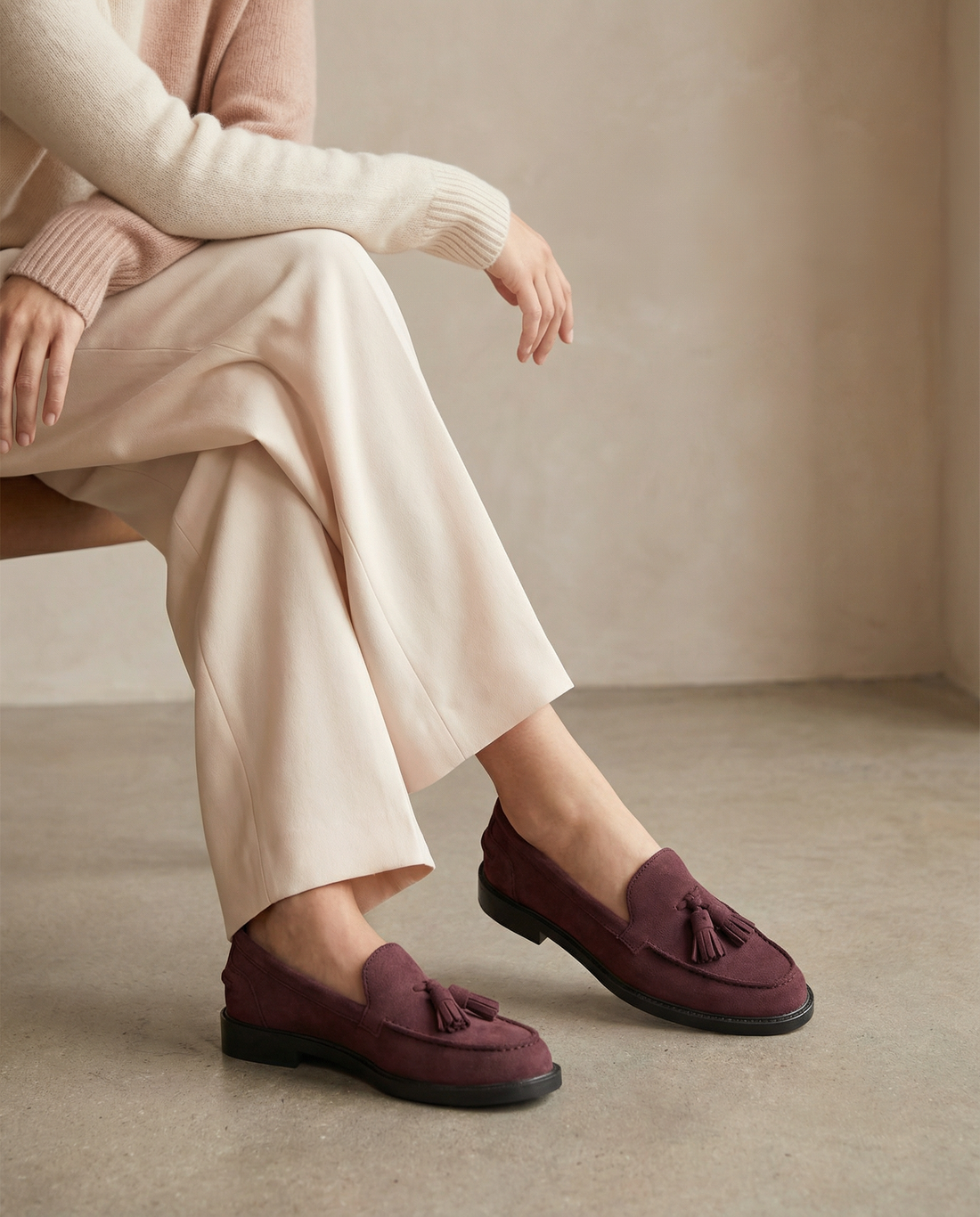 Mocassini Donna con fiocco in Camoscio - Bordeaux