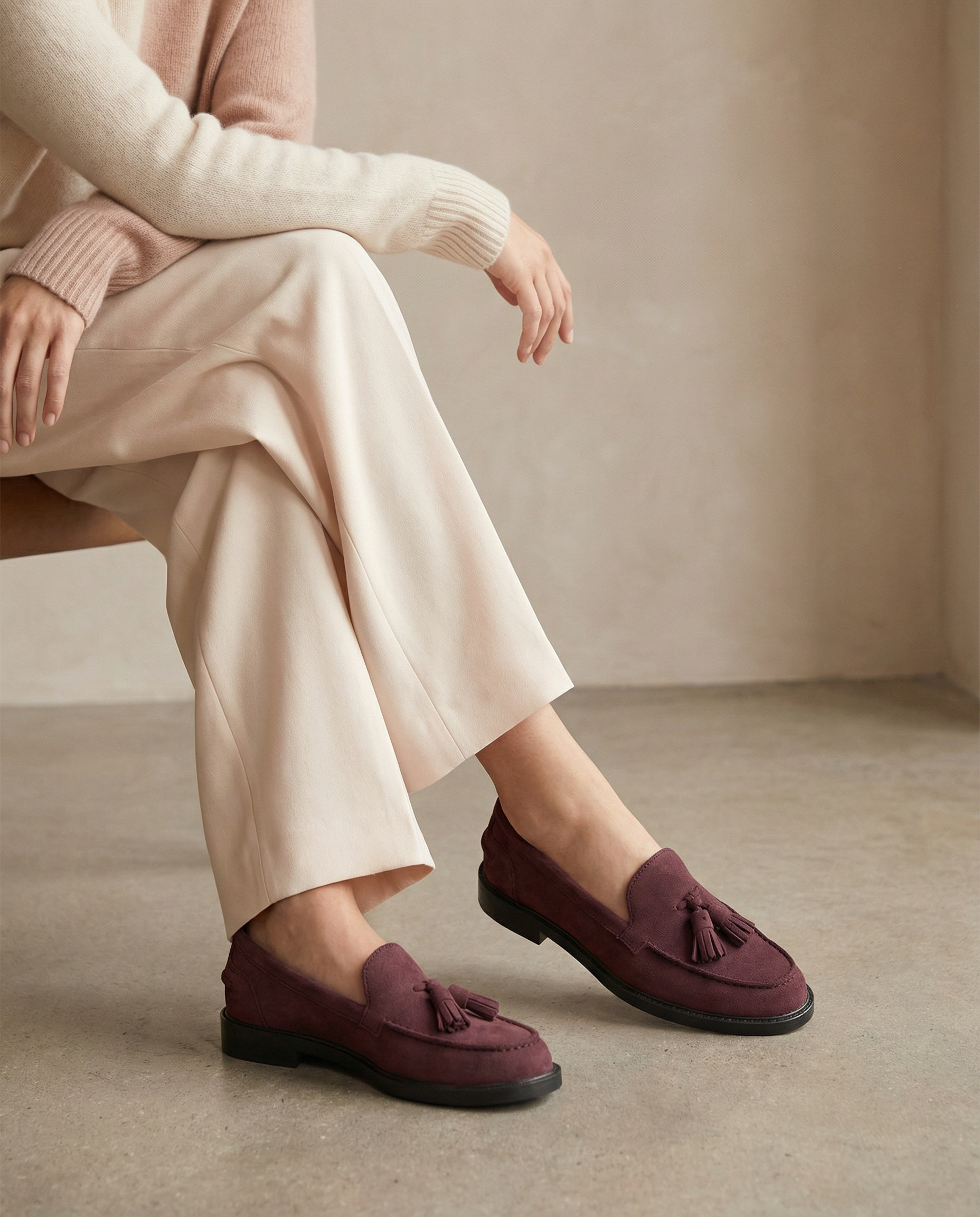 Mocassini Donna con fiocco in Camoscio - Bordeaux