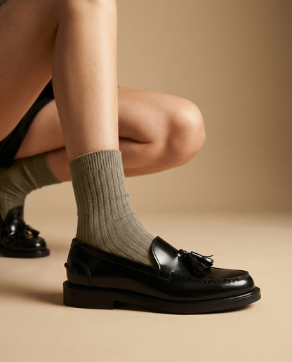 Mocassini A104PN Donna con fiocco in Pelle - Nero