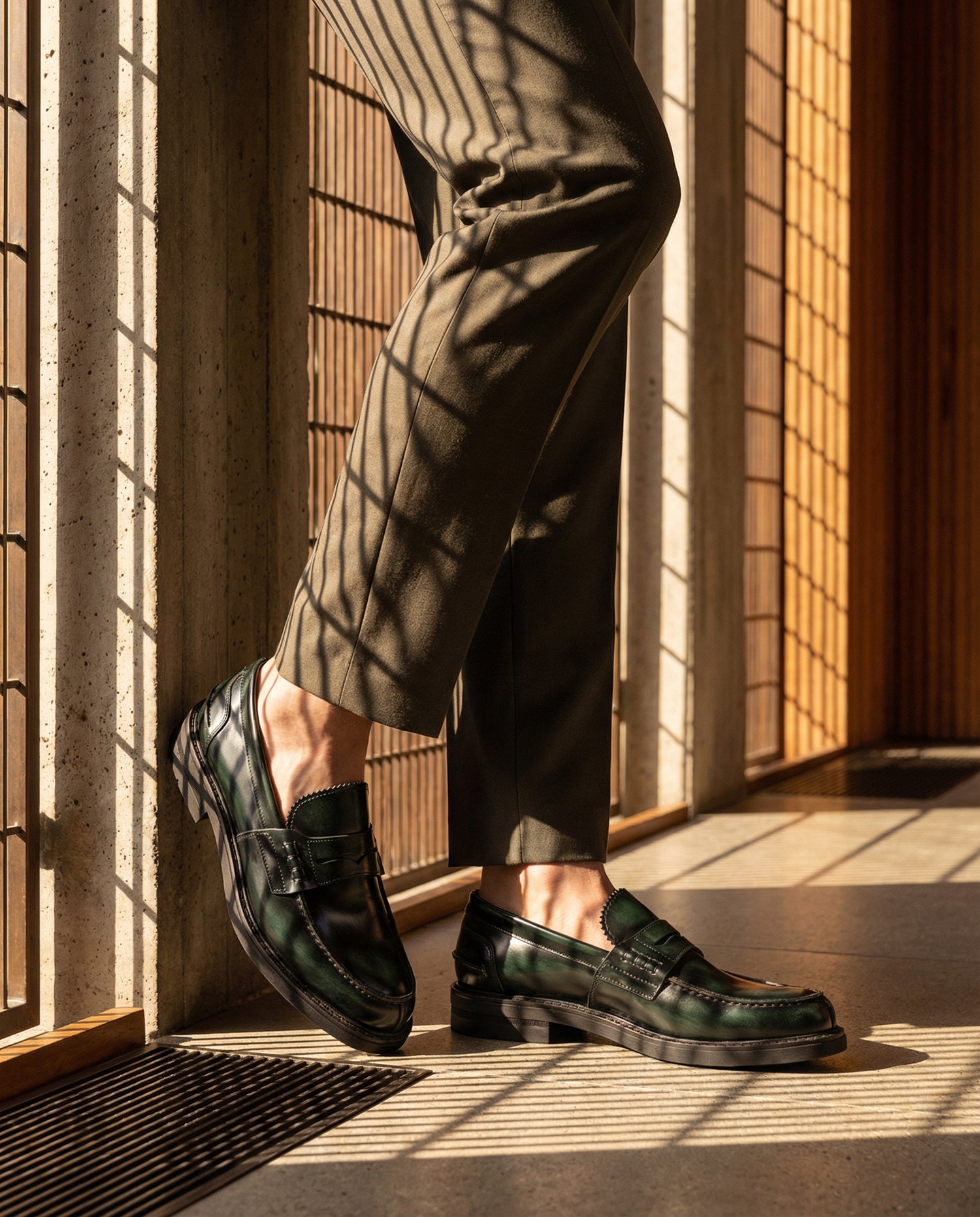 Mocassini college in pelle abrasivata - Verde